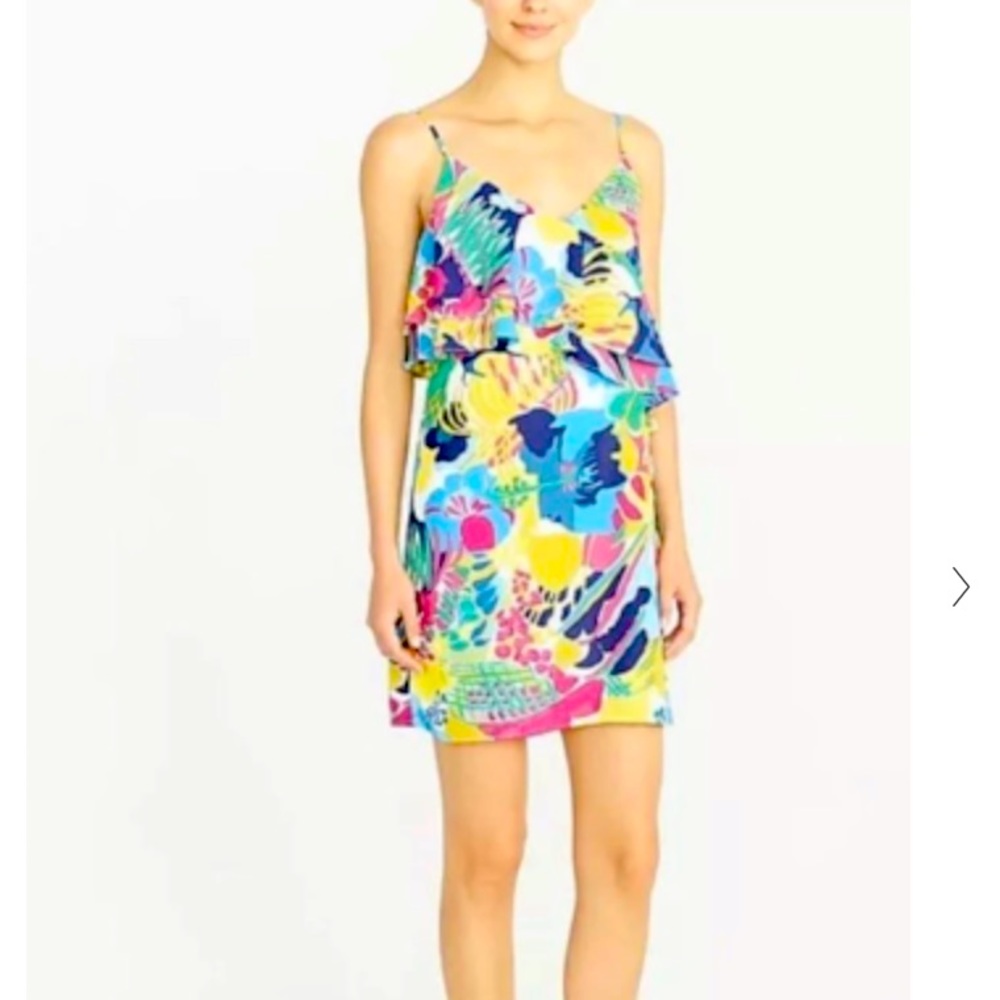 J. Crew Women's Floral Spaghetti Strap Dress Blue Ruffle #J1227